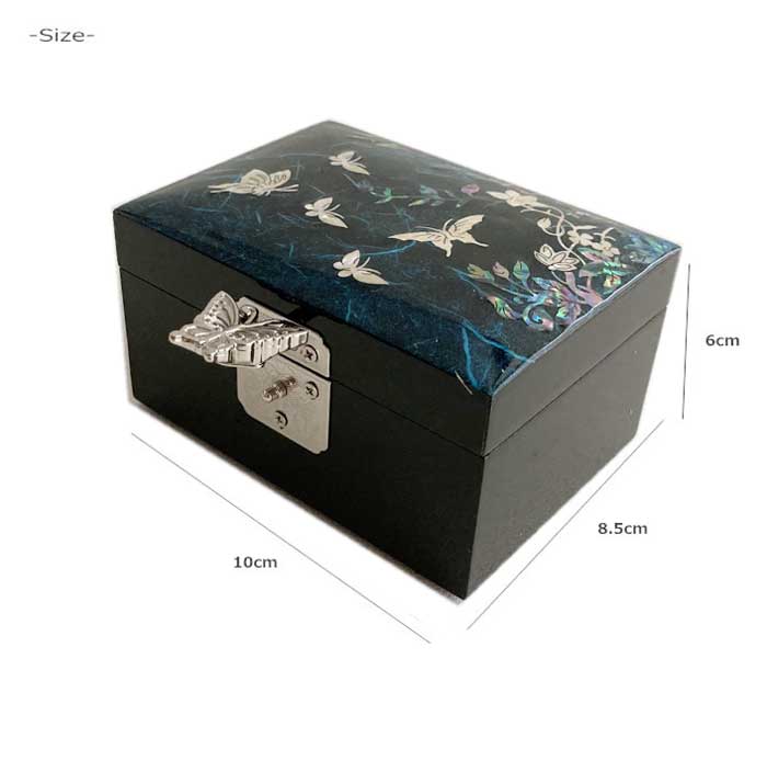 螺鈿細工 宝石箱 小物入れ 青に螺鈿の上品な輝き 蝶の 韓国伝統工芸