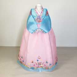 チマチョゴリセットtカット刺繍オリジナル 水色ピンク(身長126cm 8号