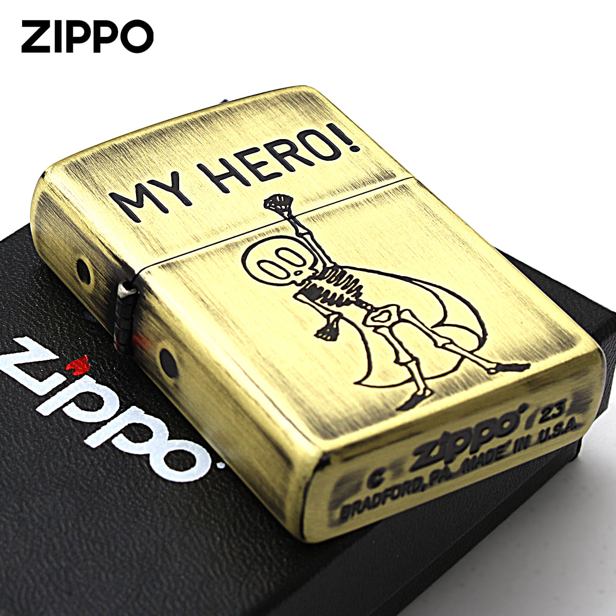 Zippo ジッポー スカル ドクロ 骸骨 真鍮 ブラス ユーズド仕上げ FUNNY