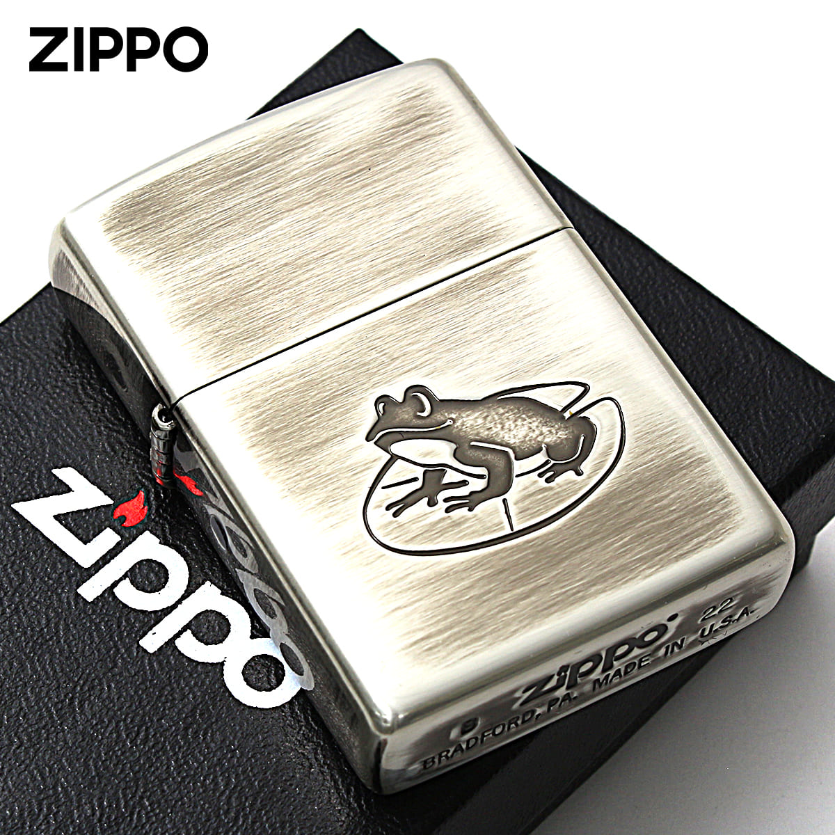 Zippo ジッポー カエル いきものモチーフ 動物 銀メッキいぶし 80050