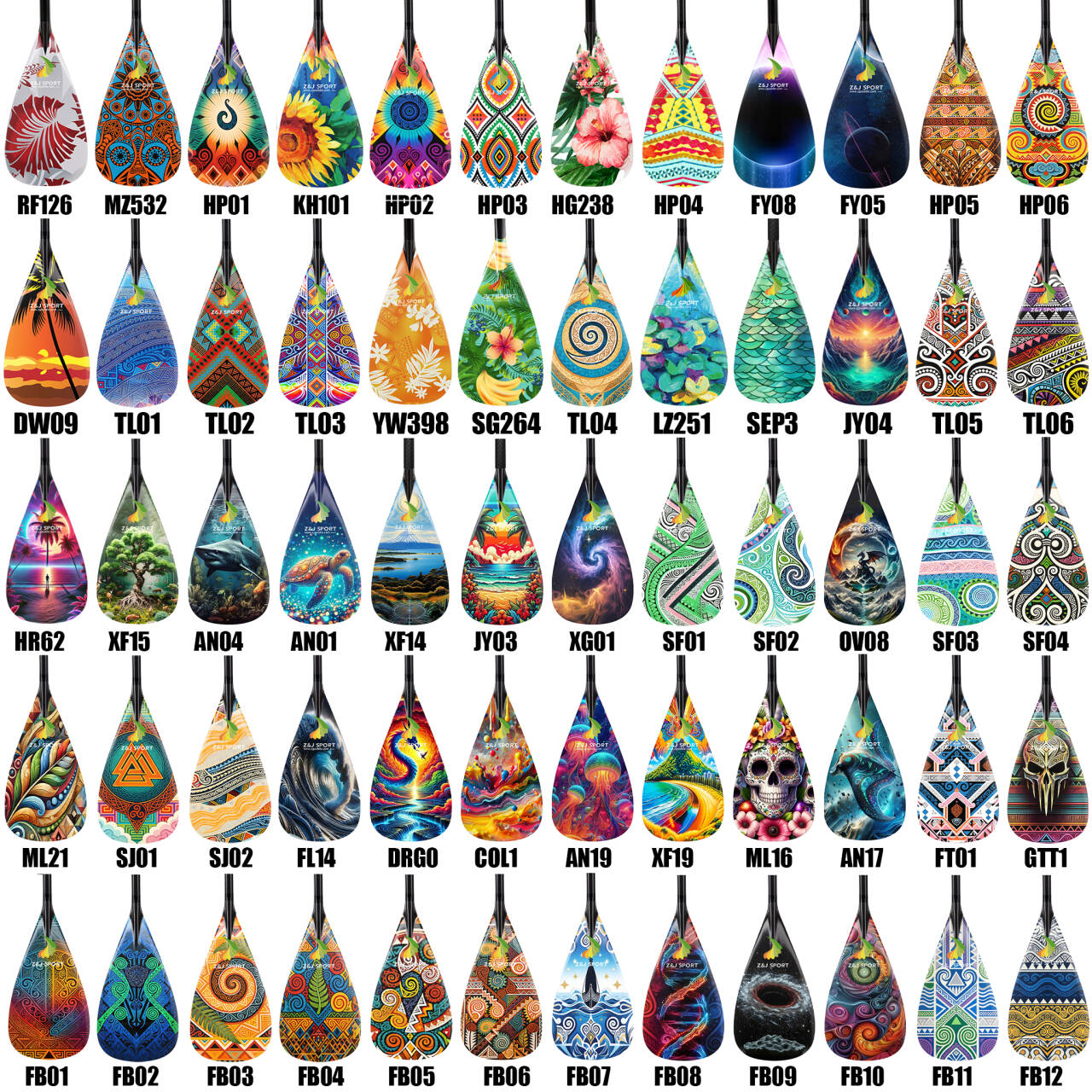 ZJ Hybrid VA'A Outrigger Canoe Paddle With Graphic on Carbon Blade