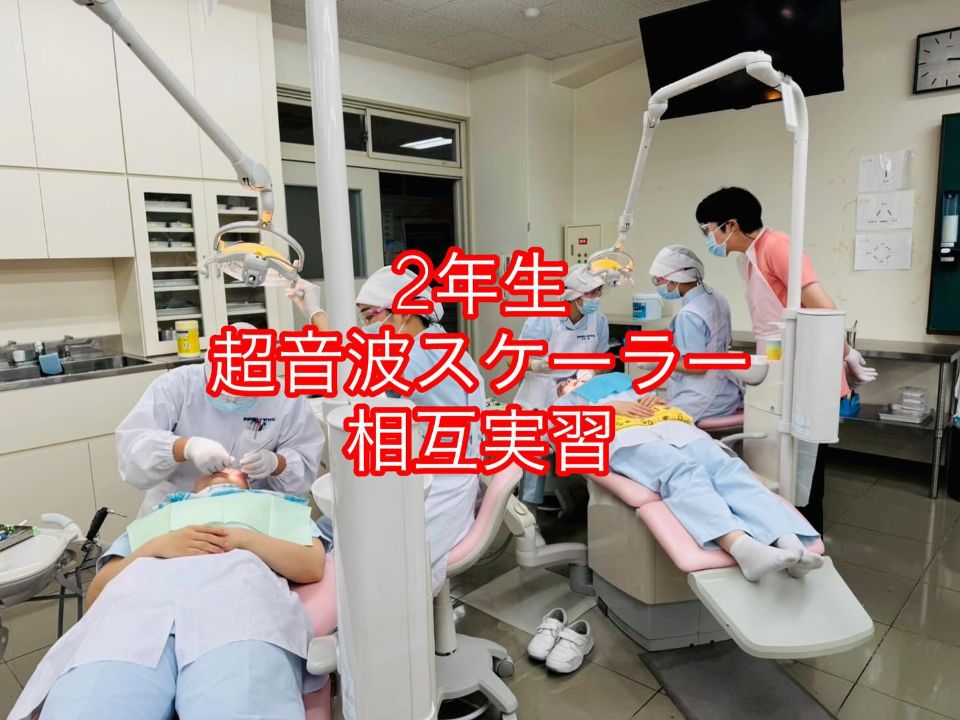 2年生超音波スケーラー相互実習の様子です。 スケーラーの基本操作と