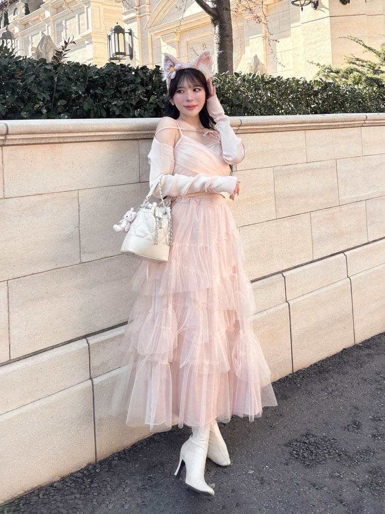 Tulle knit ensemble tops(eme10386)-rosen kreuz CROPPED 2WAY FUR