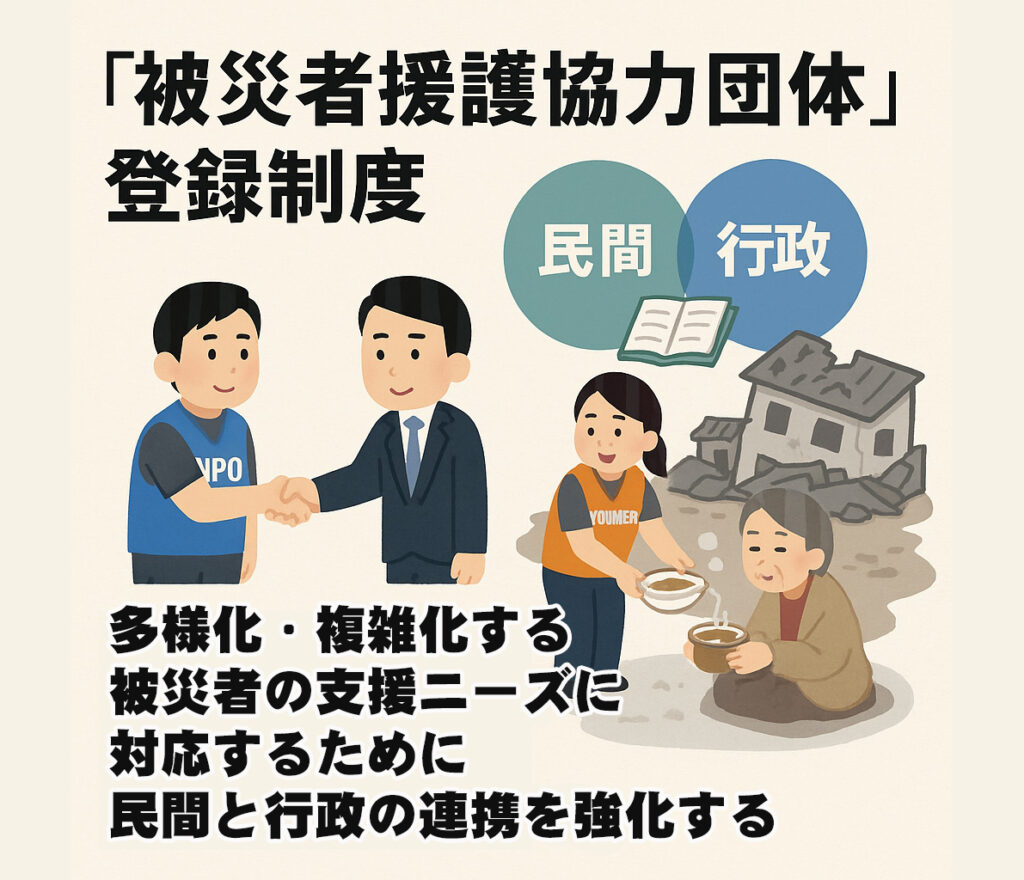 改正・災害対策基本法成立へ／被災者援護協力団体登録制度の創設 – ひ