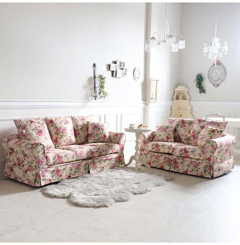 輸入家具 二人掛け ソファ カバーリングソファ 洗える ローズ バラ柄