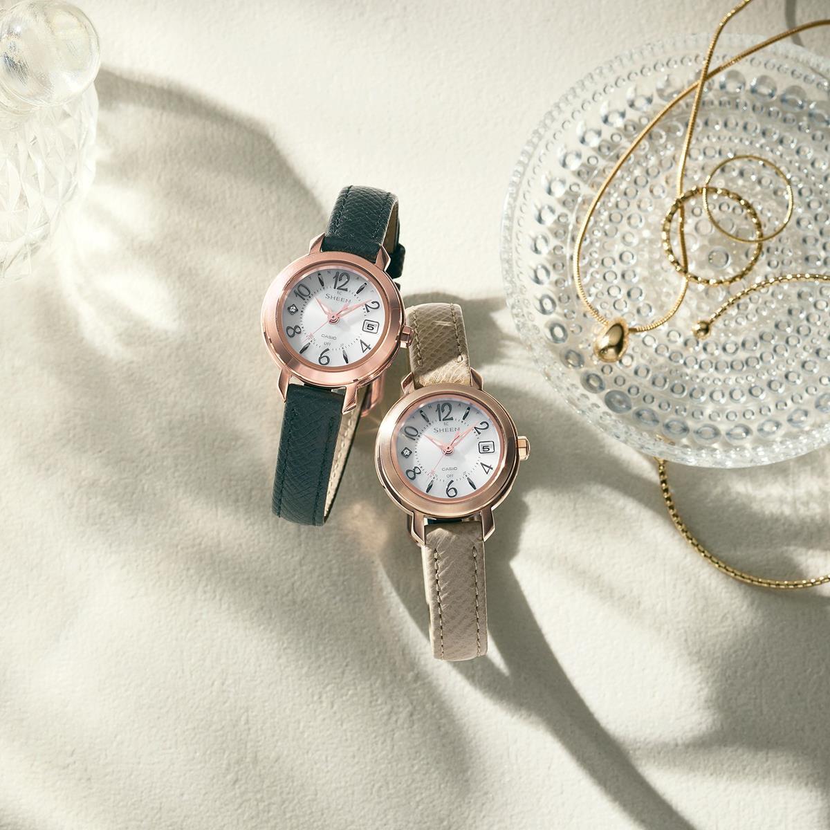 カシオ シーン SHW-5300PGL-7AJF ピンクゴールド×ブラックレザー 電波