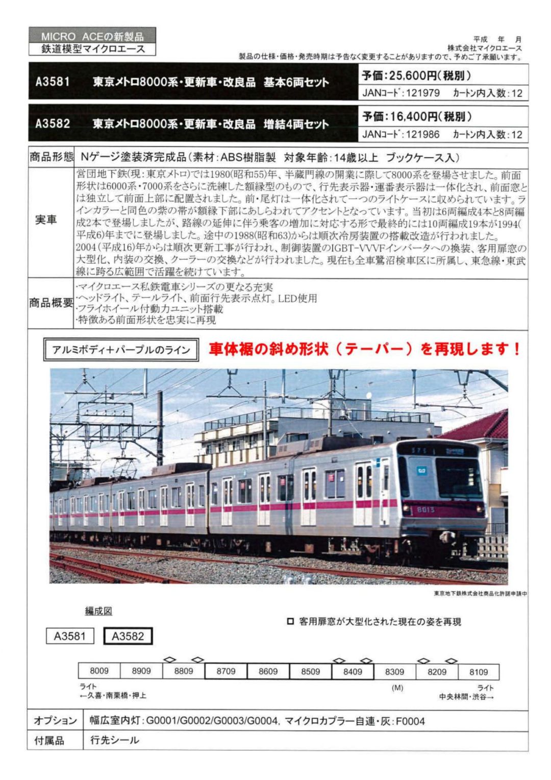 MA 東京メトロ8000系・更新車・改良品 基本6両セット A3581 #マイクロ