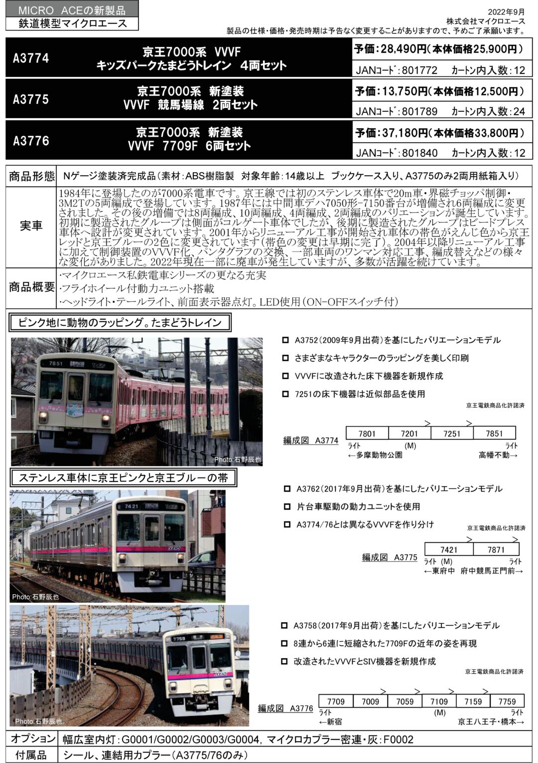 MA 京王7000系 VVVF キッズパークたまどうトレイン 4両セット 品番