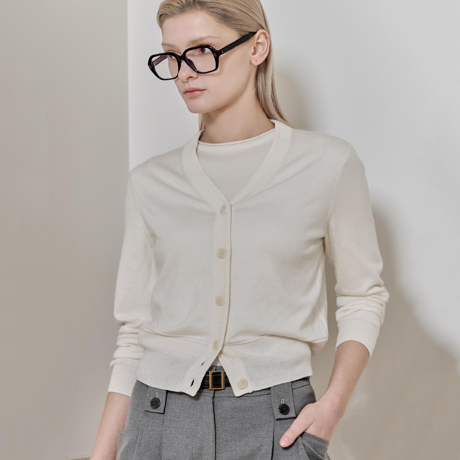 YONFA / 【PRE ORDER】コットンカシミヤVカーディガン (gray)