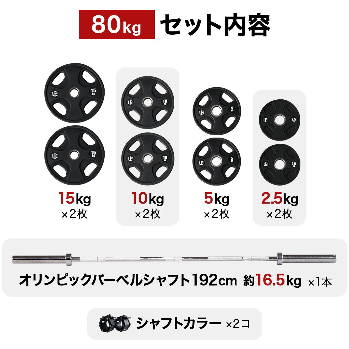 オリンピックバーベルセット 80kg バーベルプレート ＆ バーベル