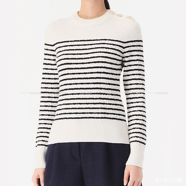 2025-2026AW CHANEL Knit Sweater Border Coco Mark Button Blanc