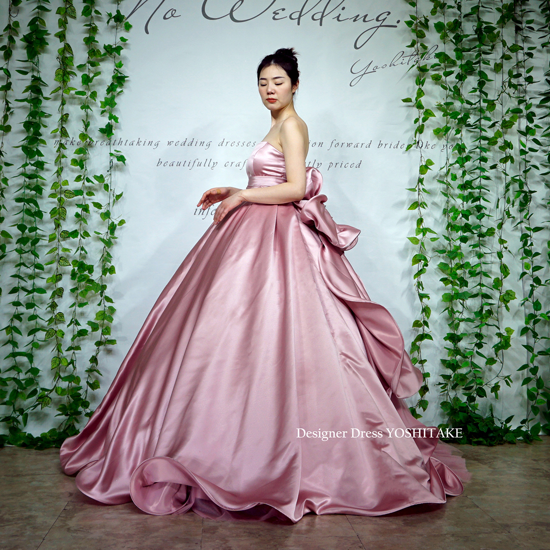 人気♪くすみピンクのサテン＆チュールカラープリンセスドレス(パニエ