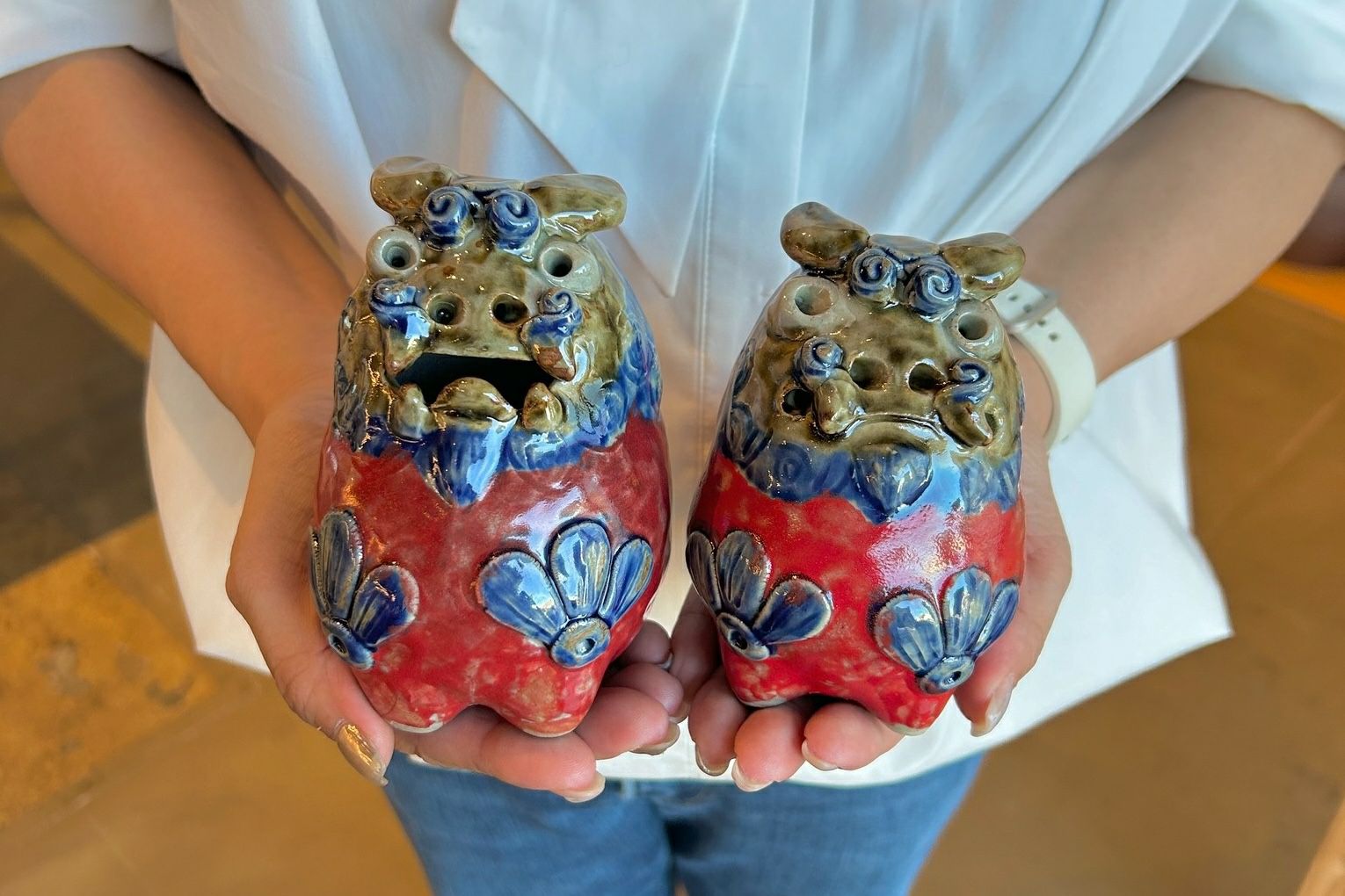 だるまシーサーペア 赤青 / 置物 / 高江洲陶器所 | ゆいまーる沖縄