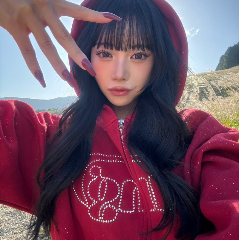 ユニバーサルロゴラインストーンジップフーディ – YZ