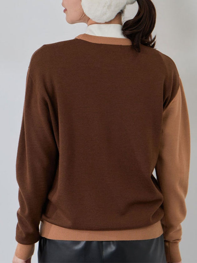 ジュン&ロペ モノグラムモチーフ配色長袖クルーニット ERM75300