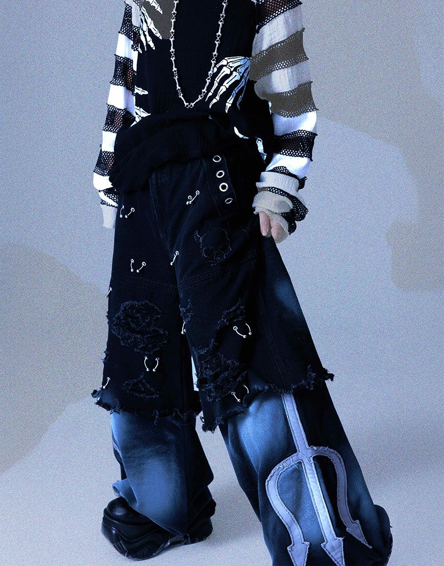 Gamchu【ガムチュ】危険準度ドッキングスピアワイドデニムパンツ/全2色