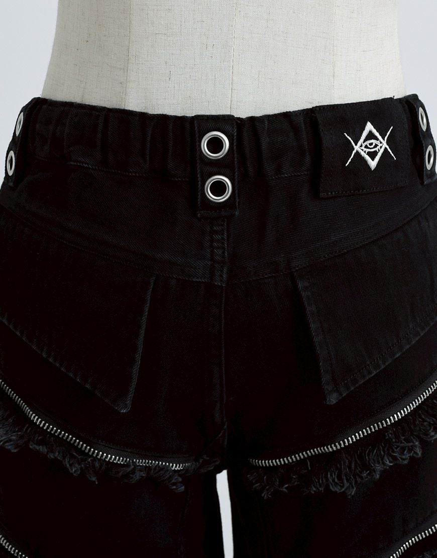 REFLEM【レフレム】クロスパッチ切り替えワイドデニムパンツ/全2色