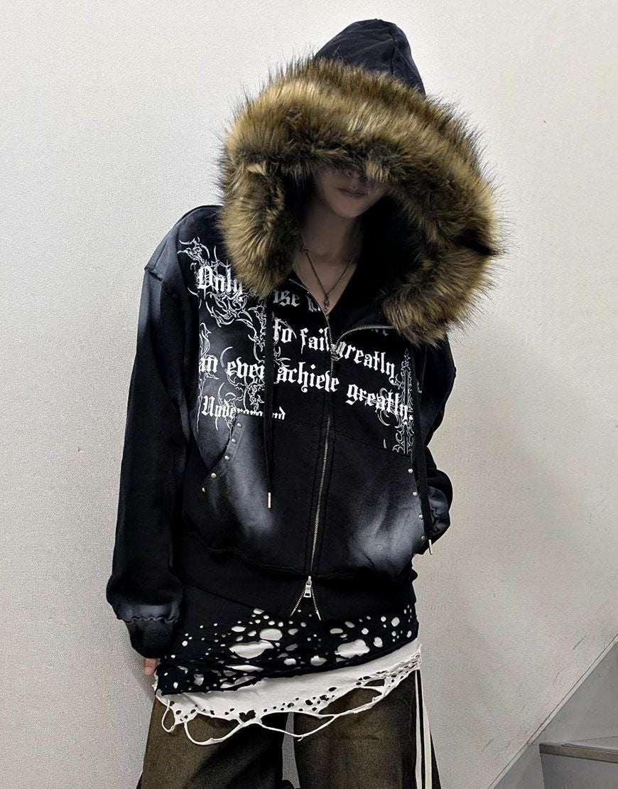 ACRO SELECT【アクロセレクト】ファー付きスプレー加工ダブルジップ