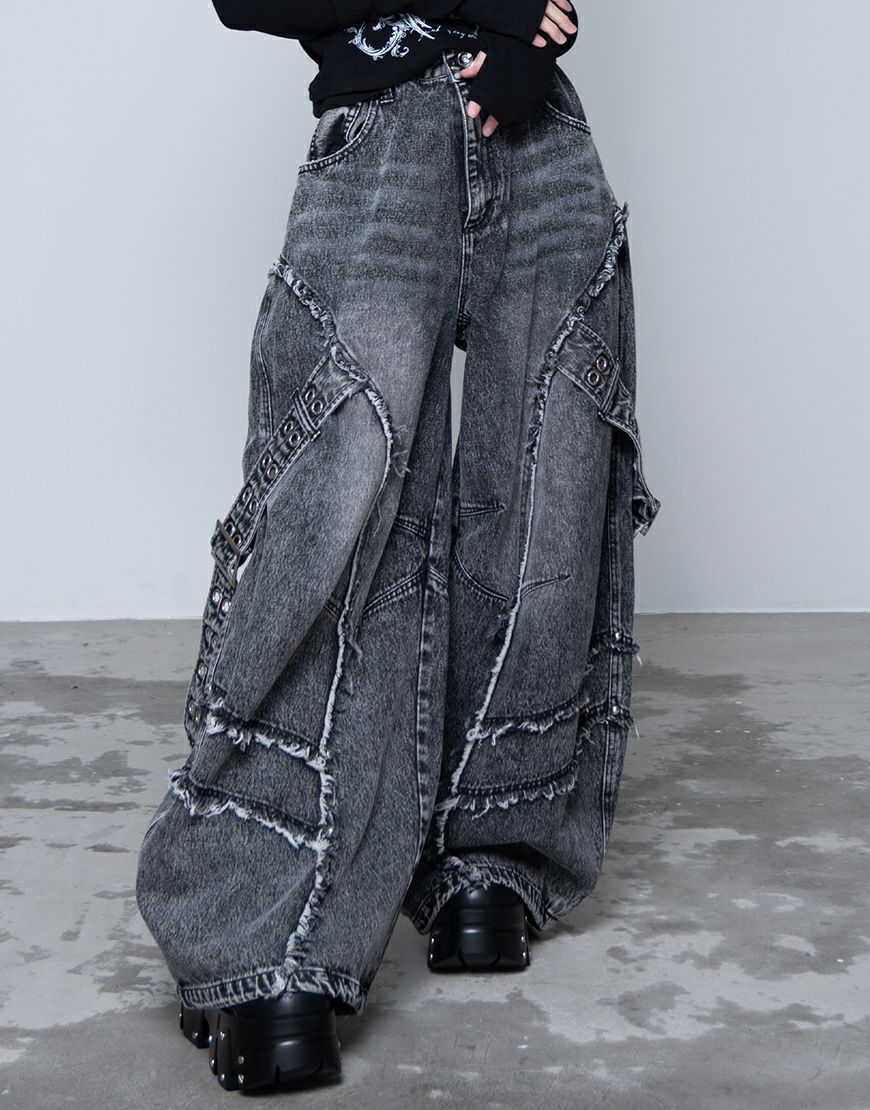 REFLEM【レフレム】バレルレッグベルトワイドデニムパンツ/全2色