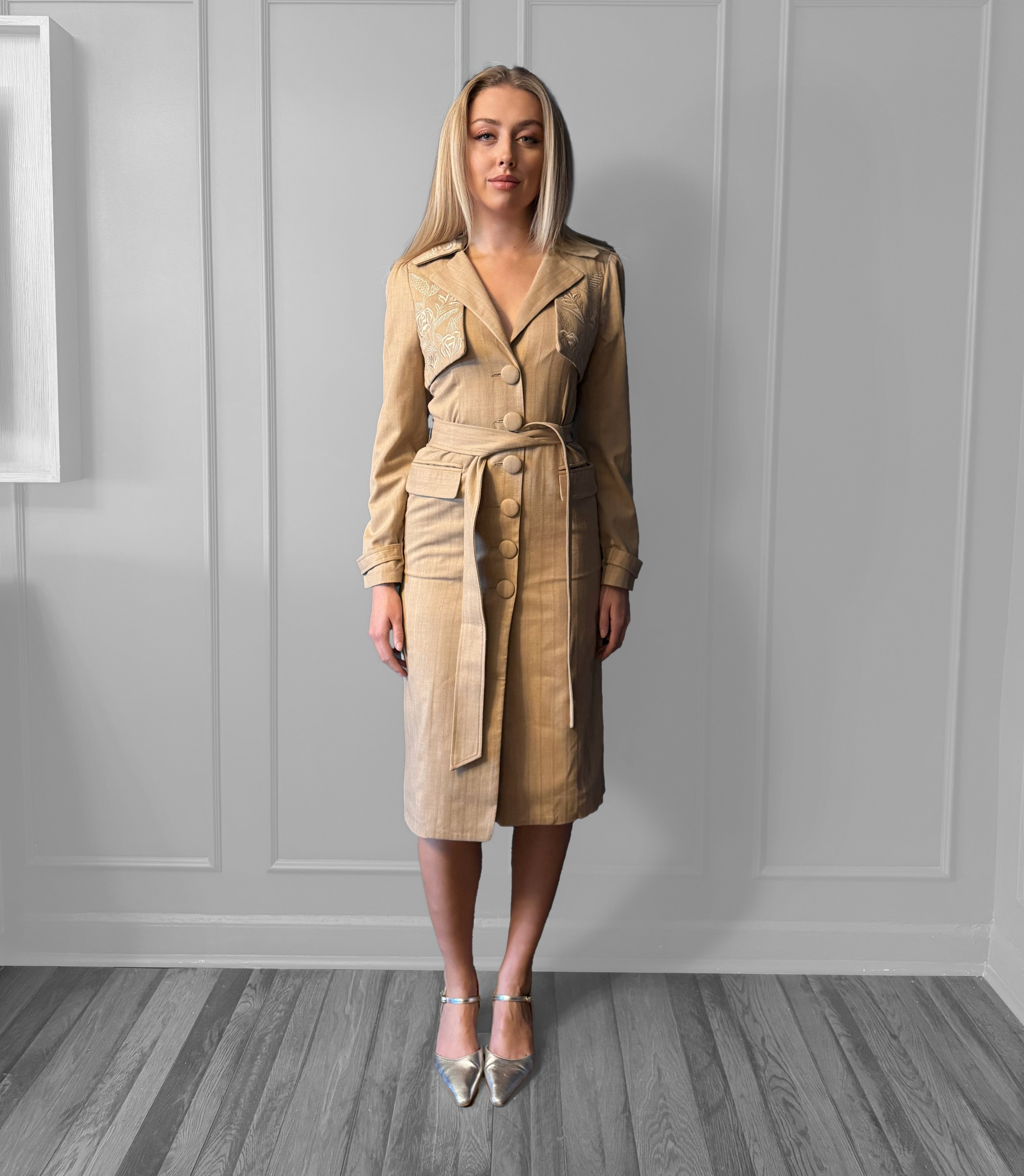 Rose Embroidered Light Wool Trench Coat – AGAATI