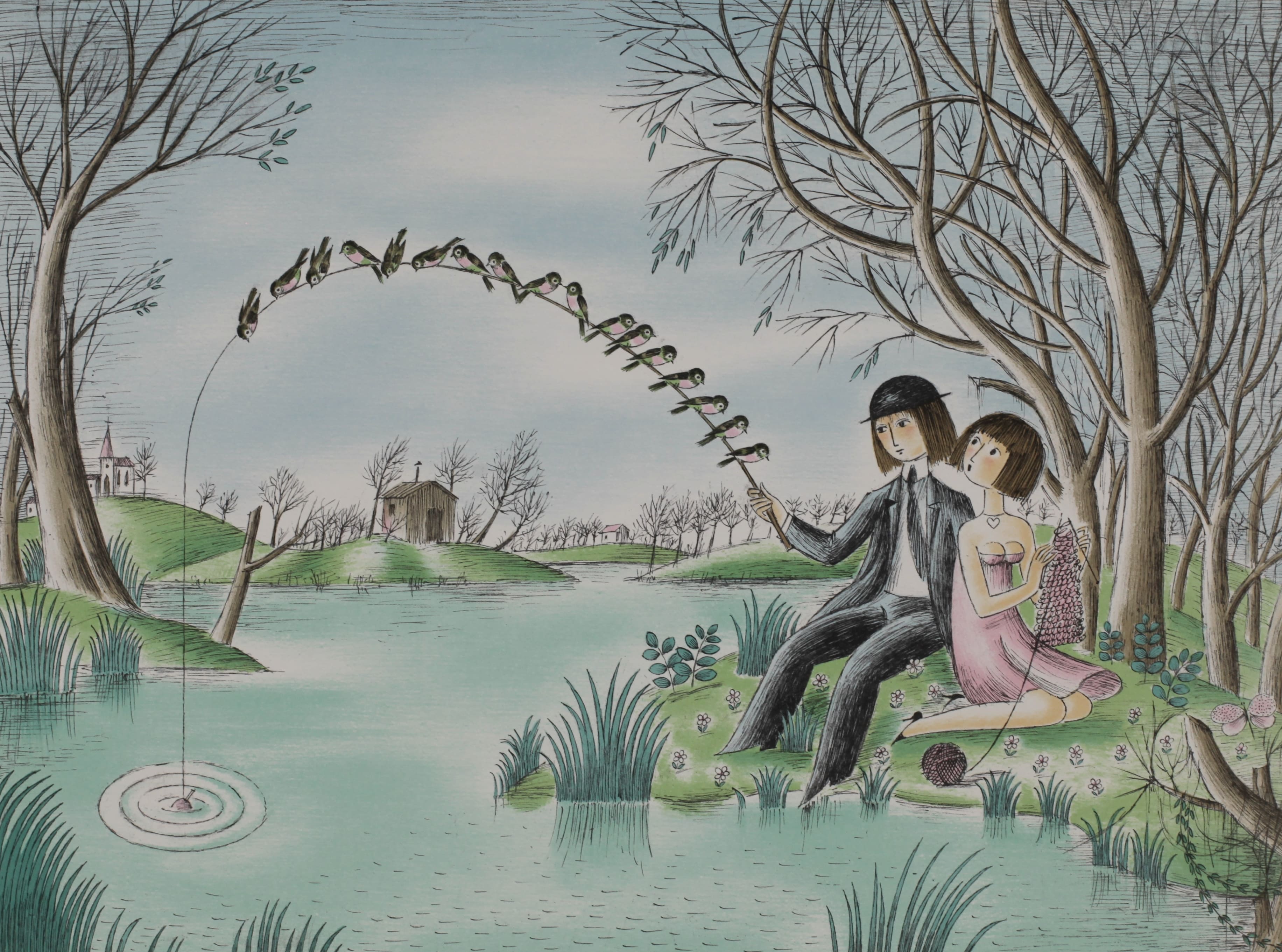 レイモン・ペイネ 【小鳥の釣り師】オリジナルリトグラフ版画 作家自筆