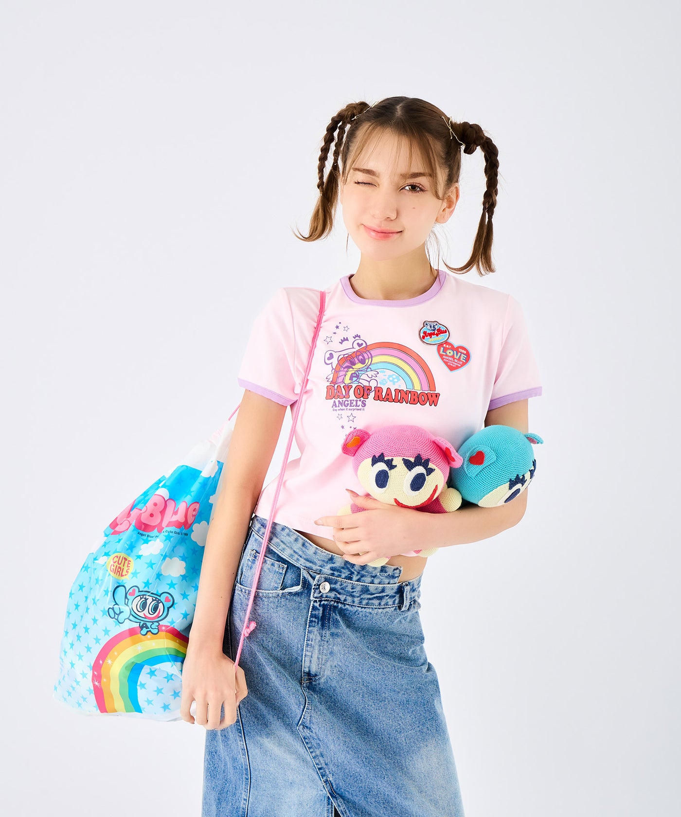 ANGEL BLUE|エンジェルブルー 35周年リンガーTシャツ 半袖 チビT ミニ