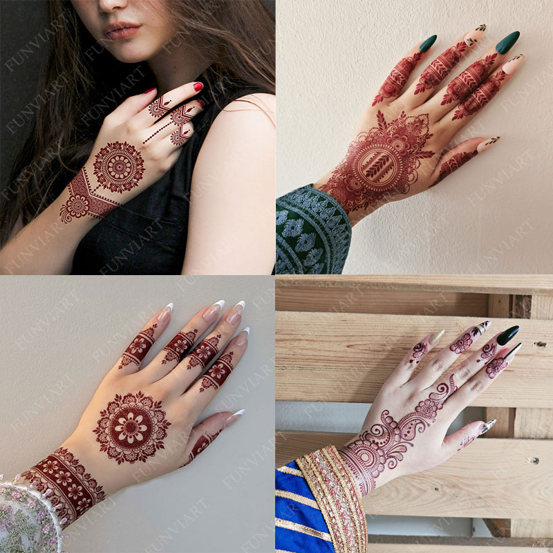 10 ピース/セットあずき色ヘナタトゥーステッカー手用ブラウンレッド