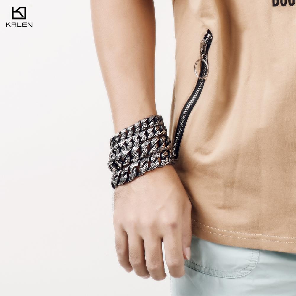 Kalen-男性用ステンレススチールリンクブレスレット,厚手のジュエリー