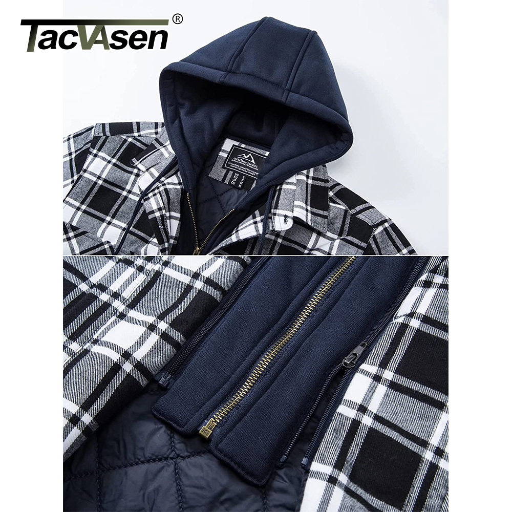 TACVASEN Men's Flannel Shirt Jacket with Removable Hood Plaid