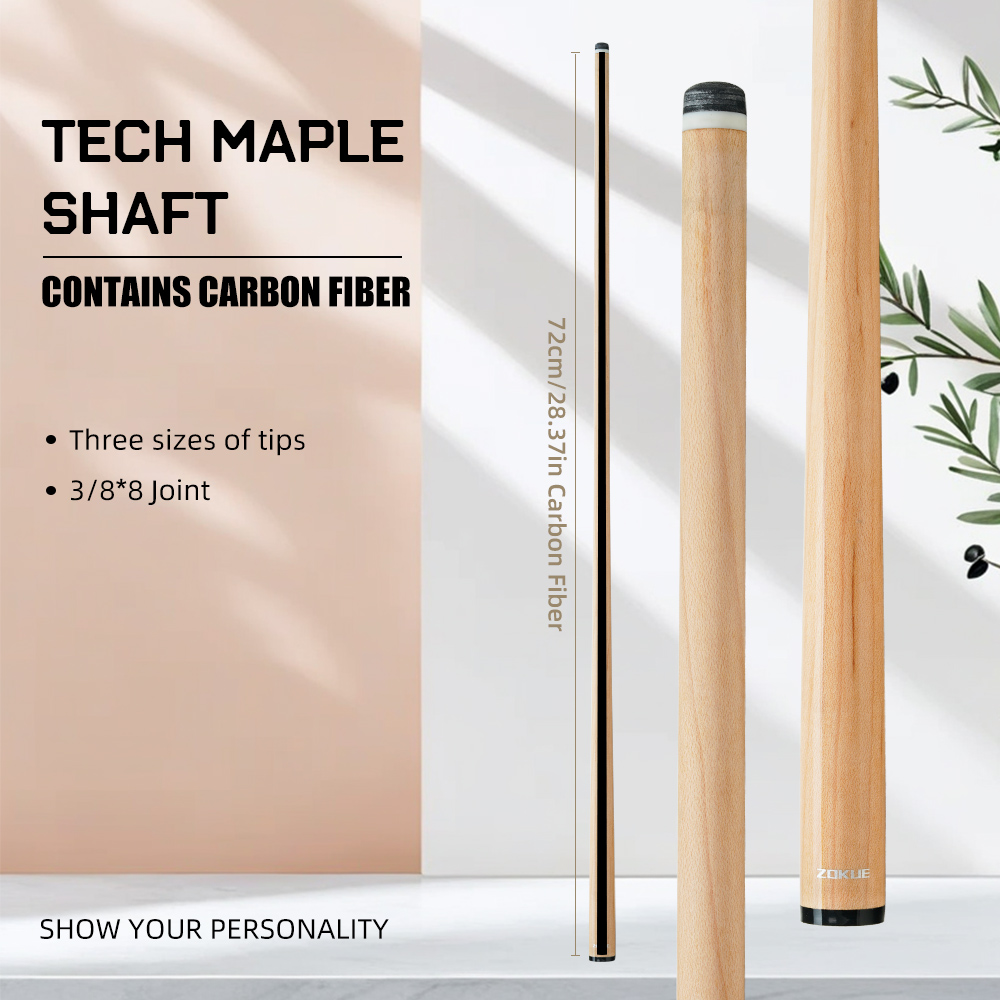 Zokueメープルカーボンシャフト、ビリヤードキュー用