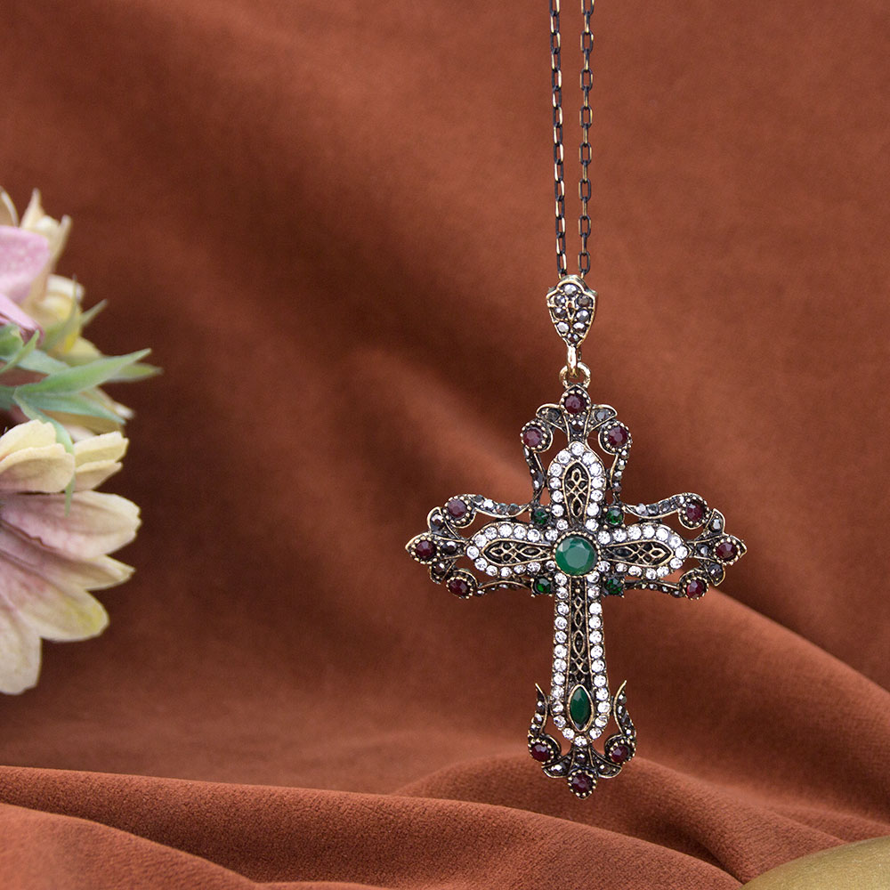 Sunspicems Vintage Flower Cross Necklace For Women Religious