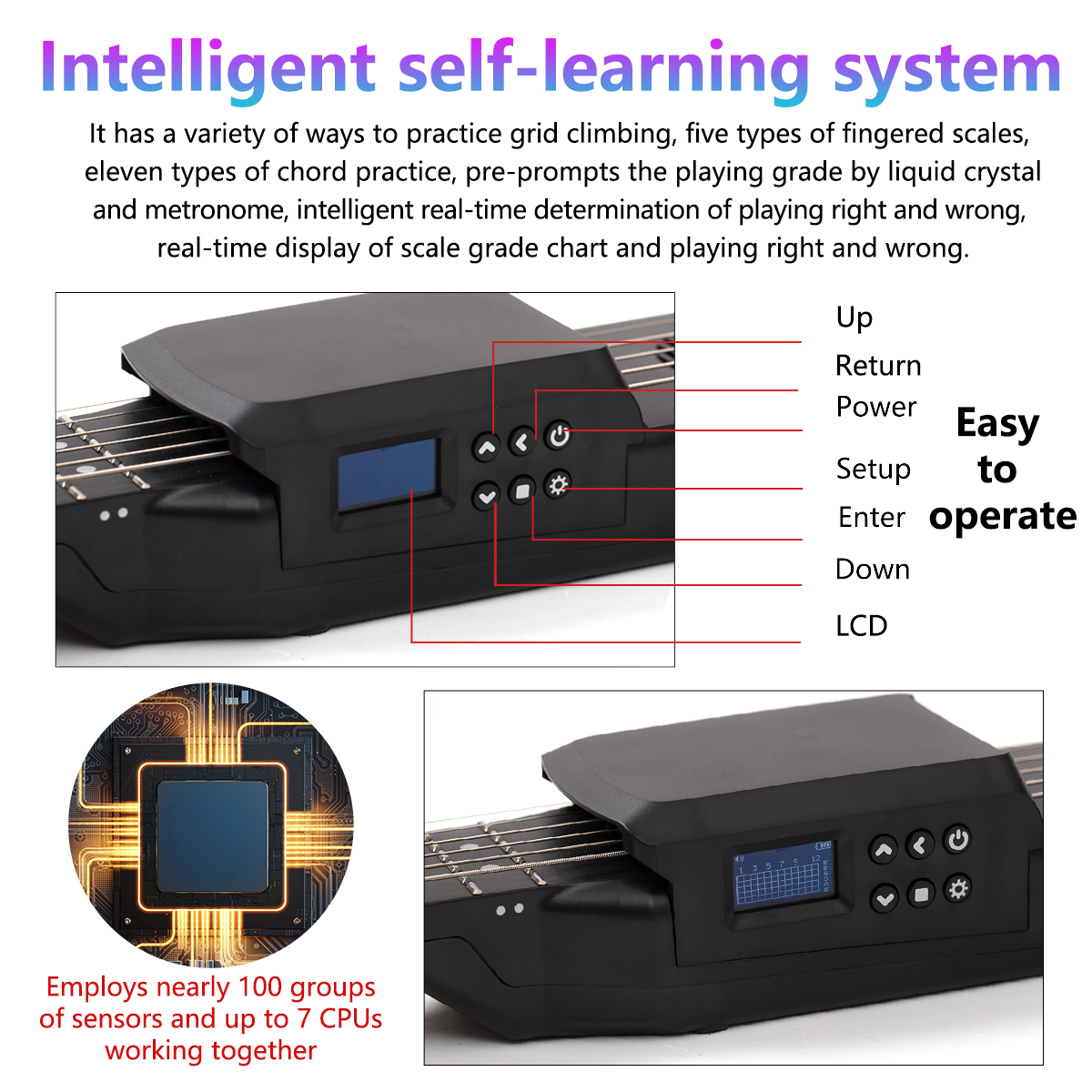 ポータブルスマートポケットギター,7〜12フレット,多機能ロック