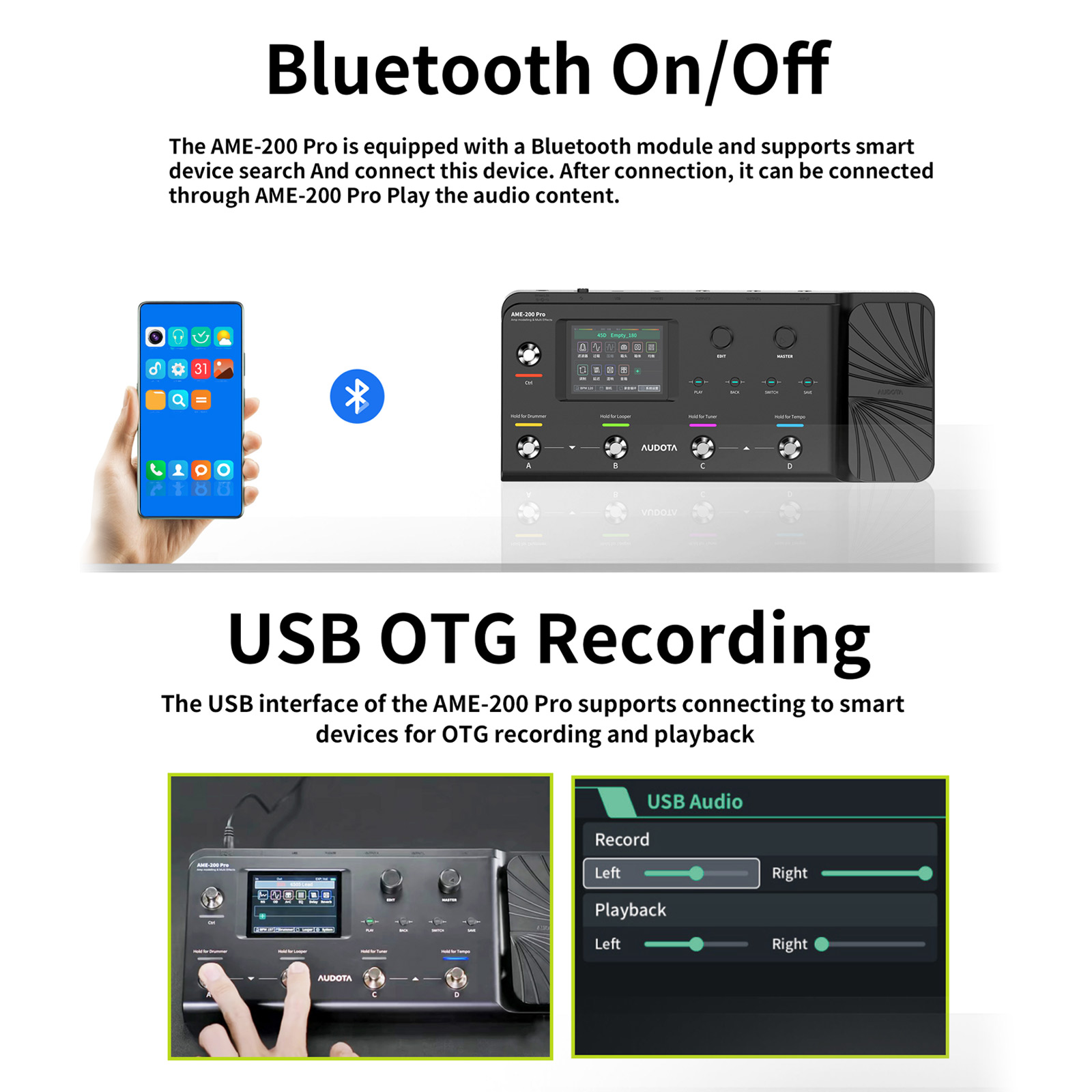 Audota Ame 200 Pro アンプモデラー エフェクター 充電式 チューナー
