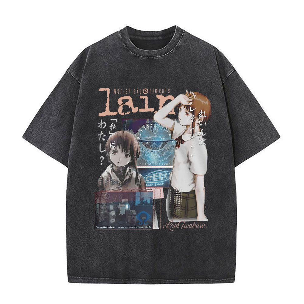Japanese Anime Serial Experiments Lain Vintage Washed T Shirt