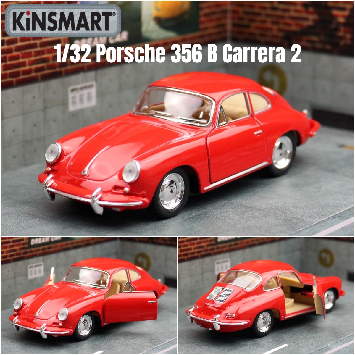 KiNSMART おもちゃの車モデル 1/32 ポルシェ 356 B カレラ 2