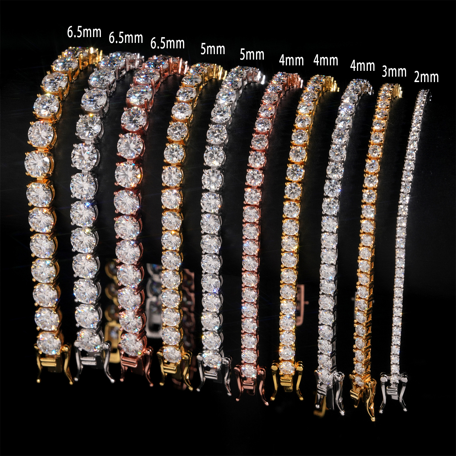 2-6.5 ミリメートル男性女性モアッサナイトテニスチェーンローズ