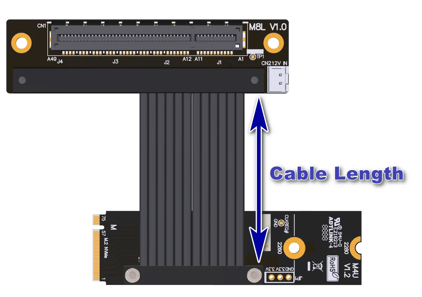 ADT-Link-M.2 nvme-pci-express 4.0x8ライザーケーブル、オス-メス