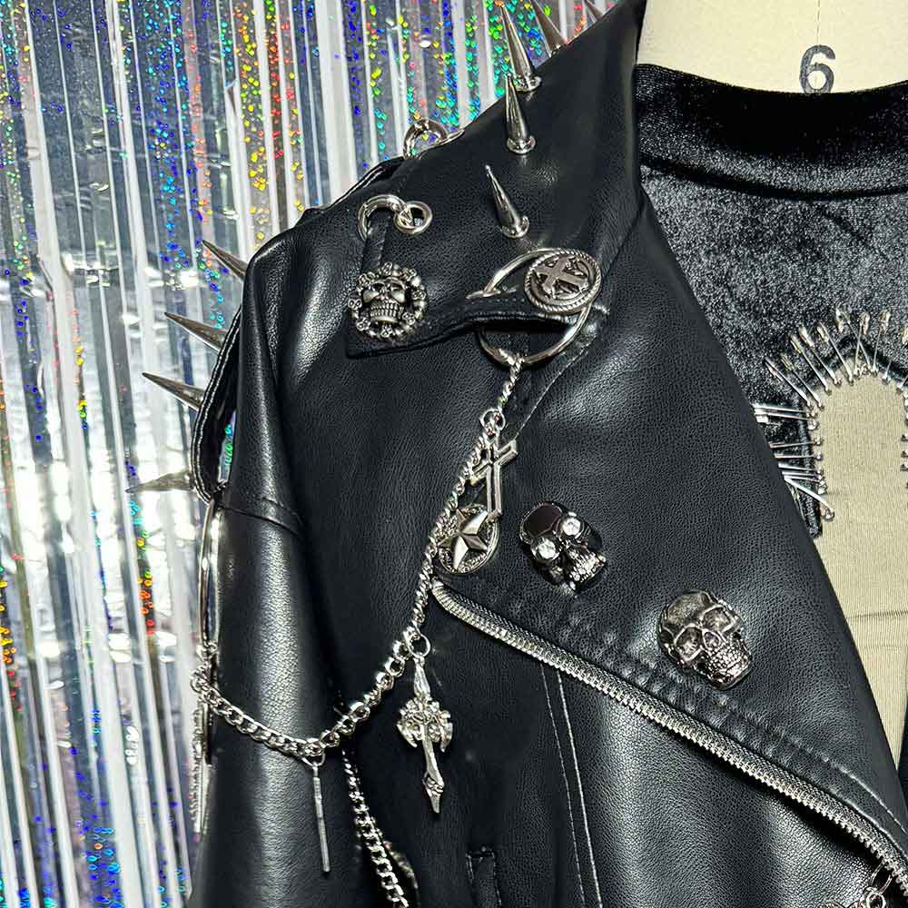 90s Gothic Y2K Vegan Leather Skull Studded Jacket Coat E-Girls DIY