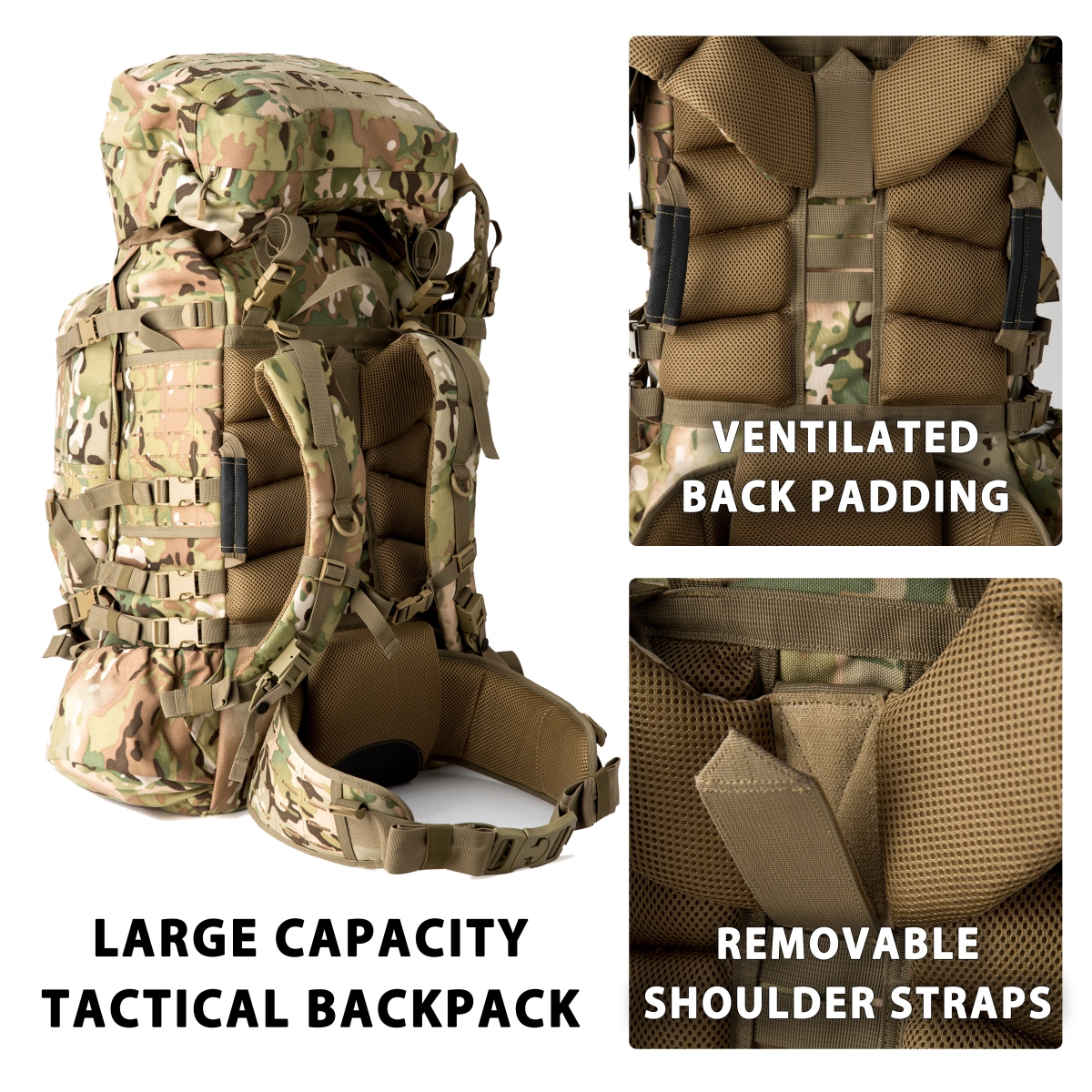 Upgraded ILBE Main Pack with Laser-Cut MOLLE – Multi-Terrain Camo