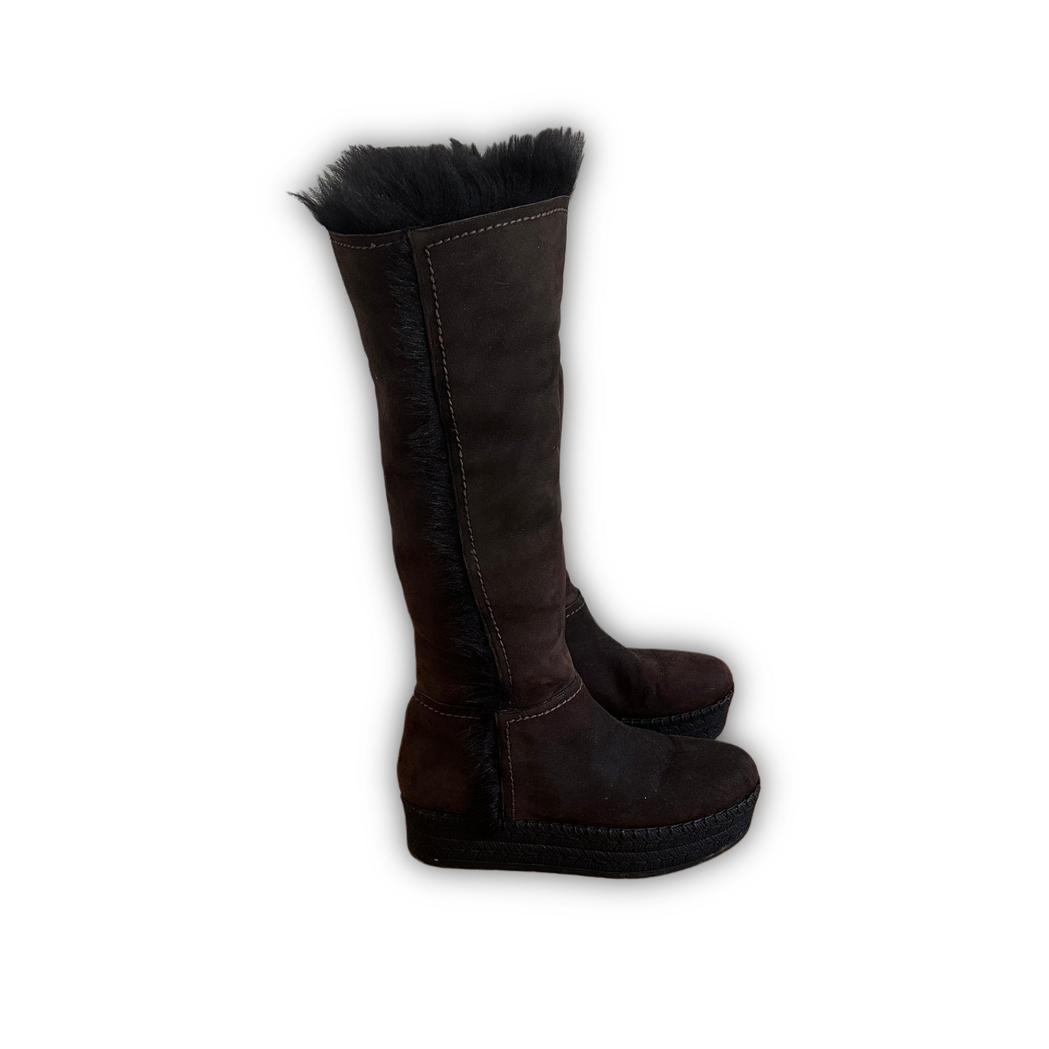 Prada 2000s Fur Lined Suede Knee Boots - Ākaibu Store