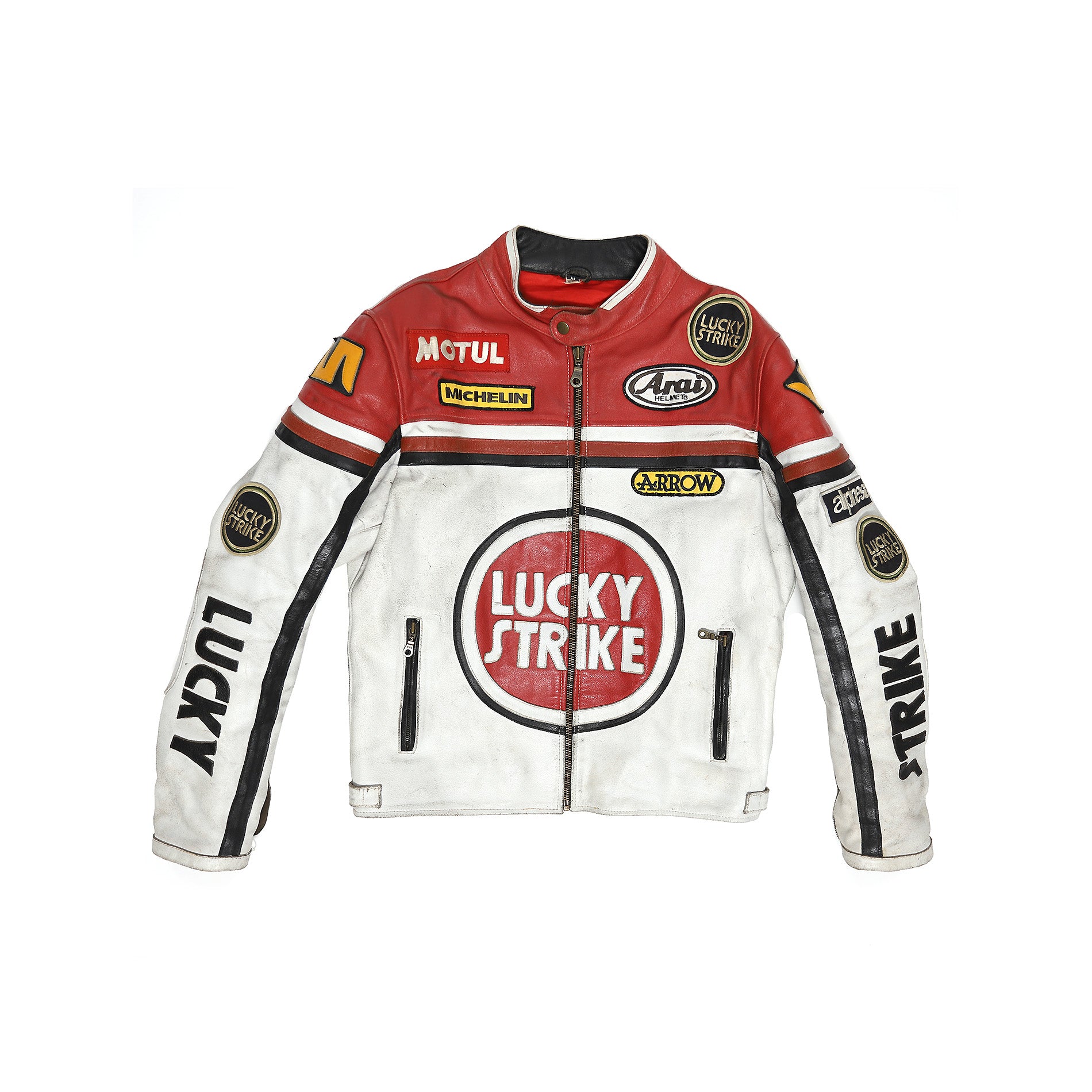 Lucky Strike Vintage Patched Racing Leather Jacket - Ākaibu Store