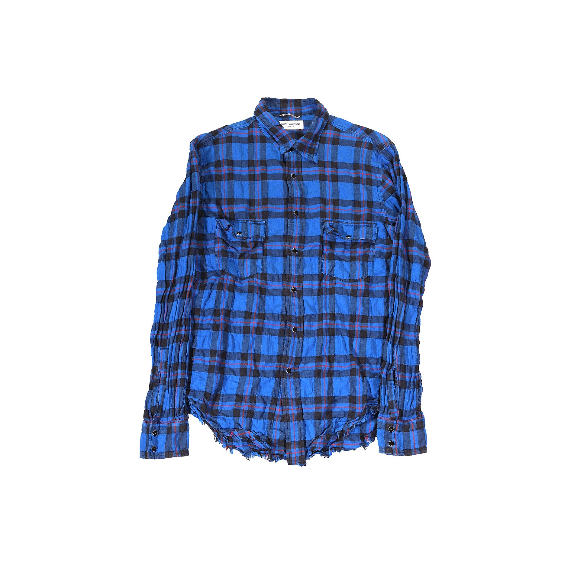 Saint Laurent Paris SS16 Surf Sound Distressed Raw Hem Plaid Shirt