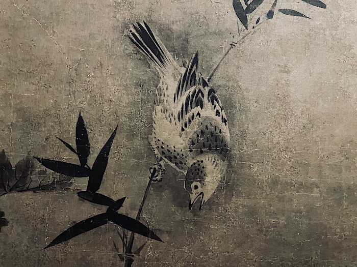 伝 狩野元信 “竹ニ芙蓉雀之図” 紙本 水墨 室町古画 / attribute Kanō