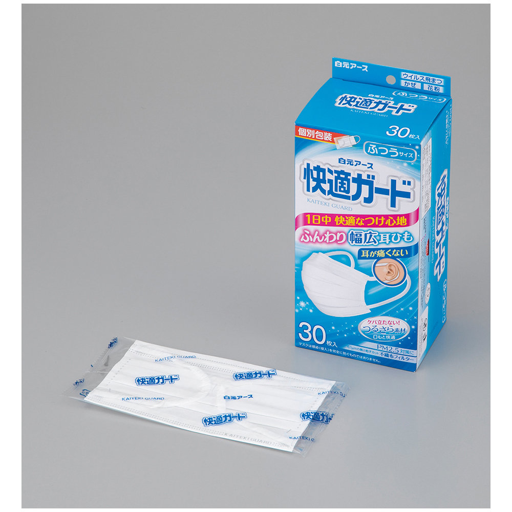 8-071-01 快適ガード マスク ふつう 1箱（1枚/袋×30袋入） 58132-0