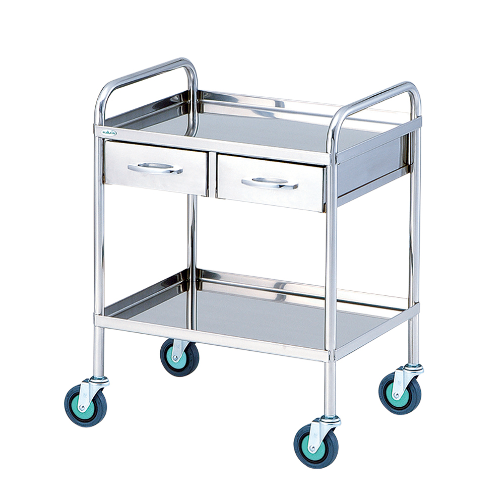 0-7976-01 とっても静かな枠付回診車(2段) 603×453×800mm TS6045W