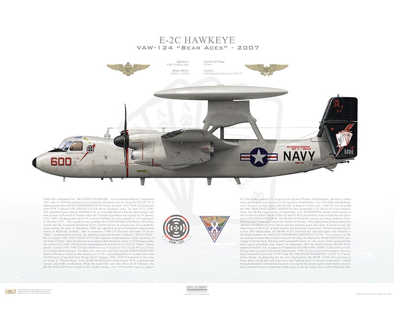 Aircraft profile print of E-2C Hawkeye VAW-124 Bear Aces, AJ600