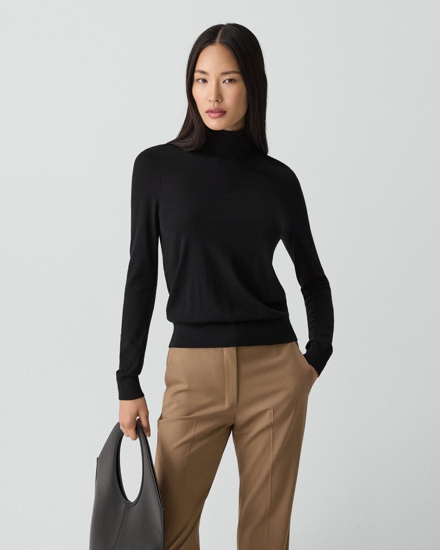 Turtleneck Sweater in Regal Wool in Black | Women's Fine Merino