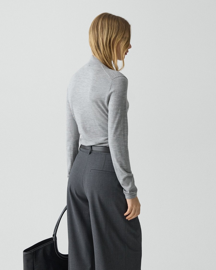 Grey Melange Shirred Henley Sweater in Regal Wool | Women's Wool