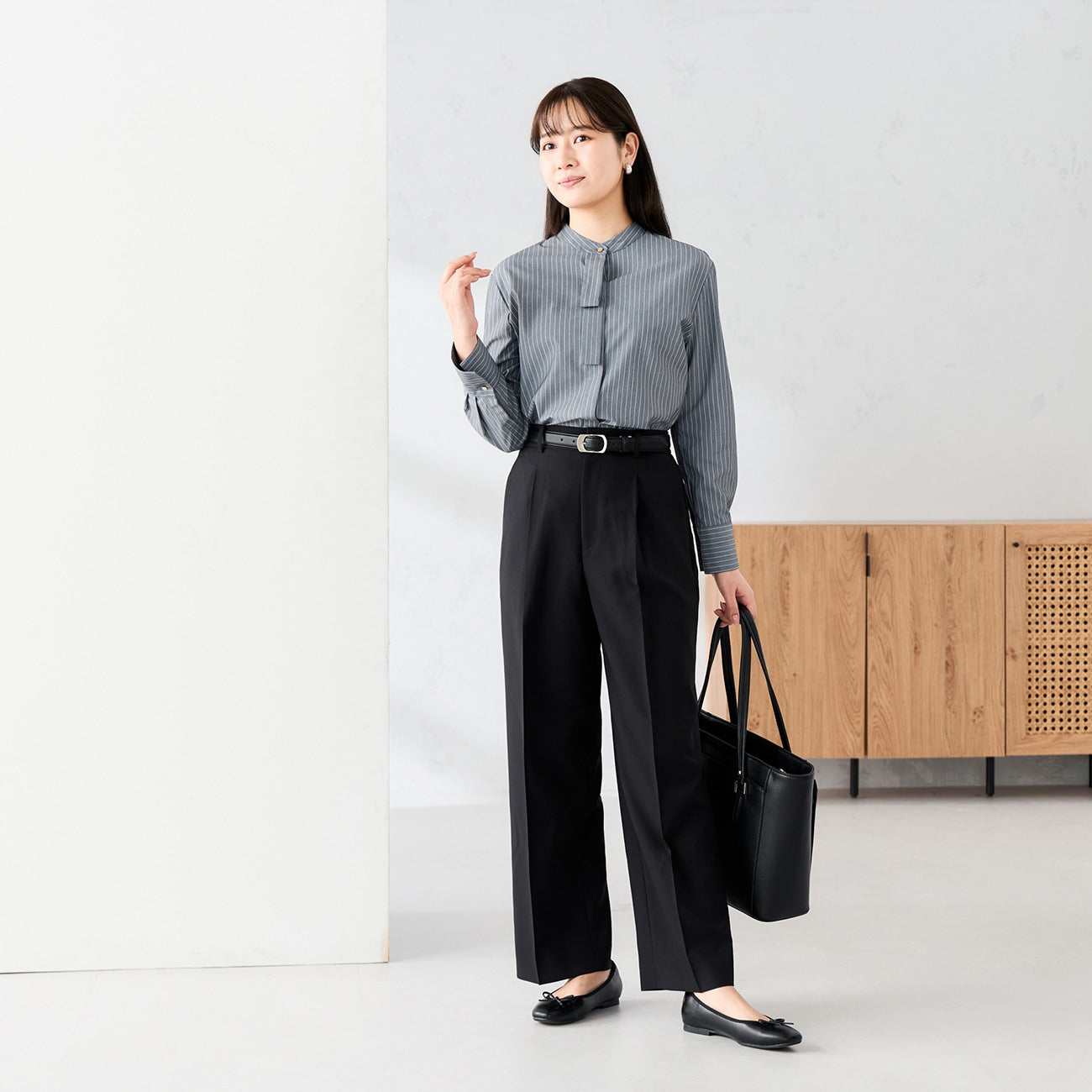 Stripe Band Collar Shirt - Gray [A34_LAH560-02] | AOKI GLOBAL