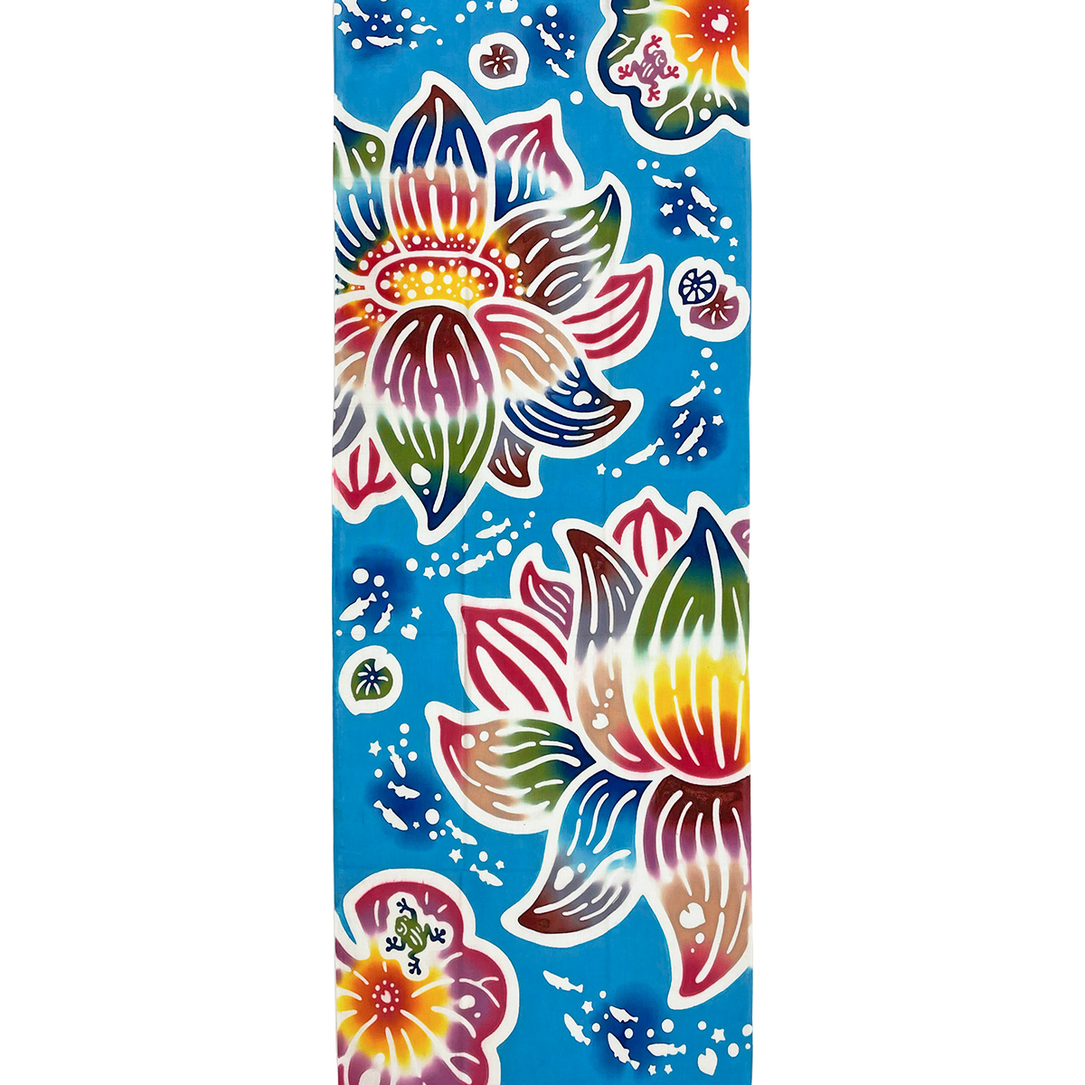 注染手拭い 紅型作家シリーズ ＜蓮に蛙＞ - 青山ゑり華